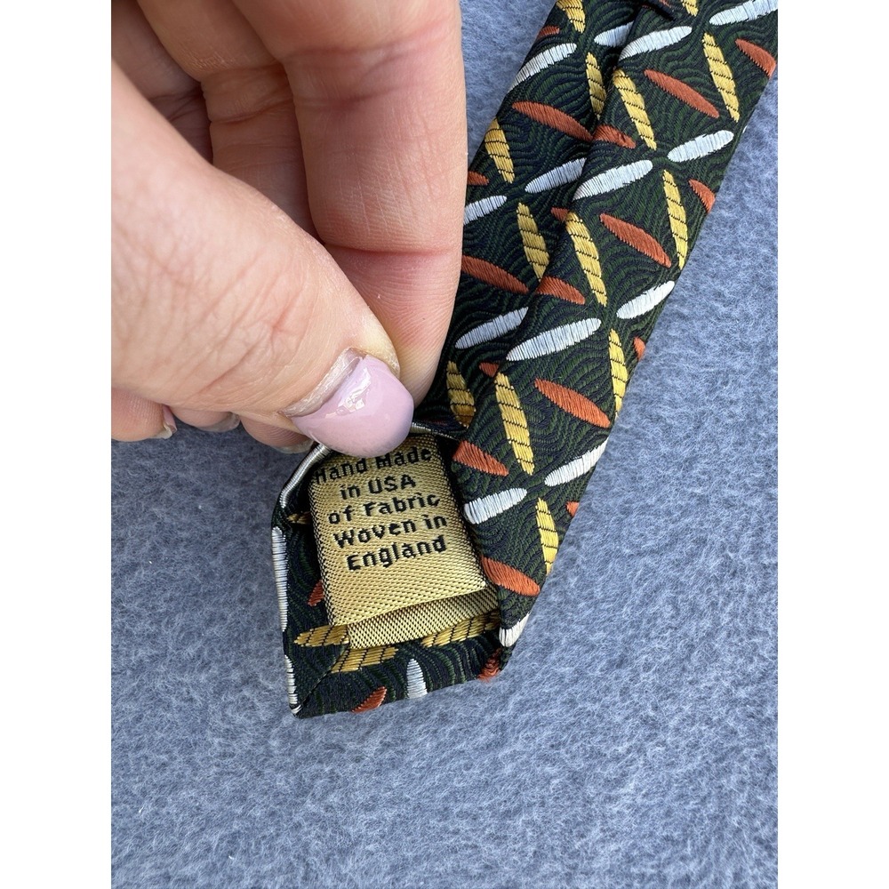Vintage Hickey Freeman Hand Tailored Silk Tie USA Geometric Print 1980s-90s - Picture 3 of 5